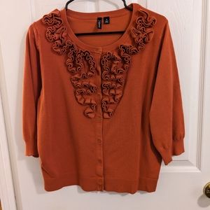 Relativity orange, raised fabric, button down cardigan, size 1X